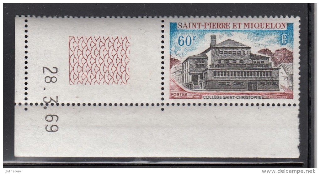 St Pierre Et Miquelon 1969 MNH Sc 388 60fr St. Christopher College, Margin Copy - Unused Stamps