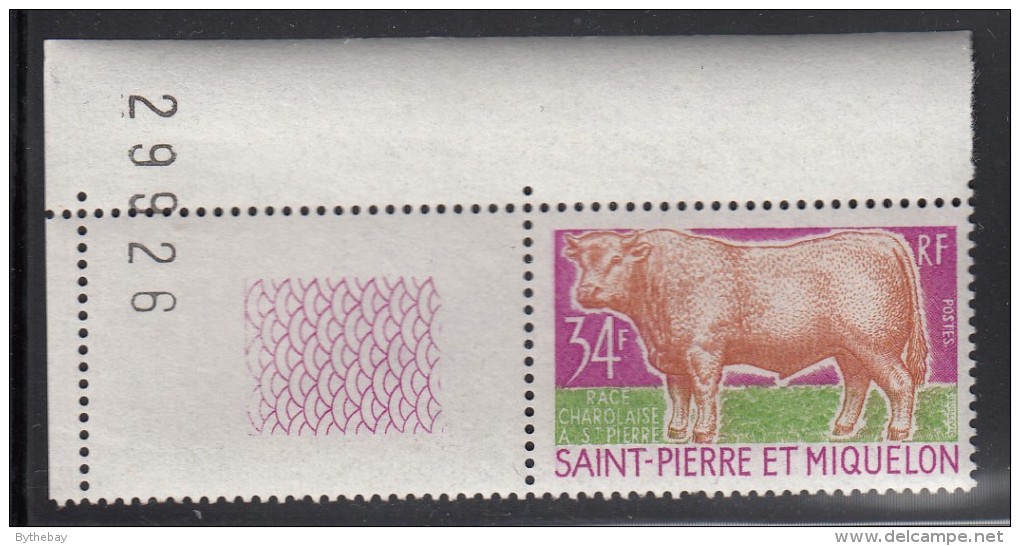 St Pierre Et Miquelon 1970 MNH Sc 406 34fr Charolais Bull, Margin Copy - Neufs