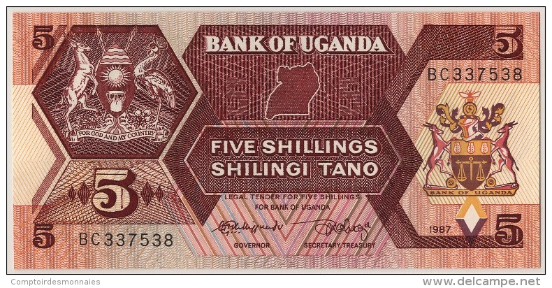 [#303235] Ouganda, 5 Shillings Type 1987 - Uganda