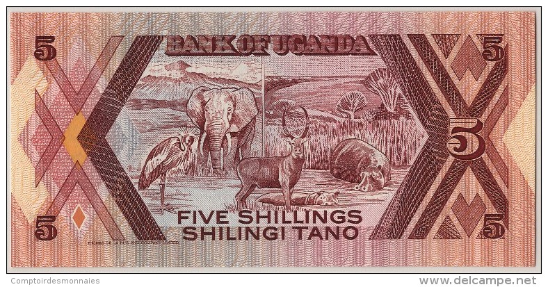 [#303235] Ouganda, 5 Shillings Type 1987 - Ouganda