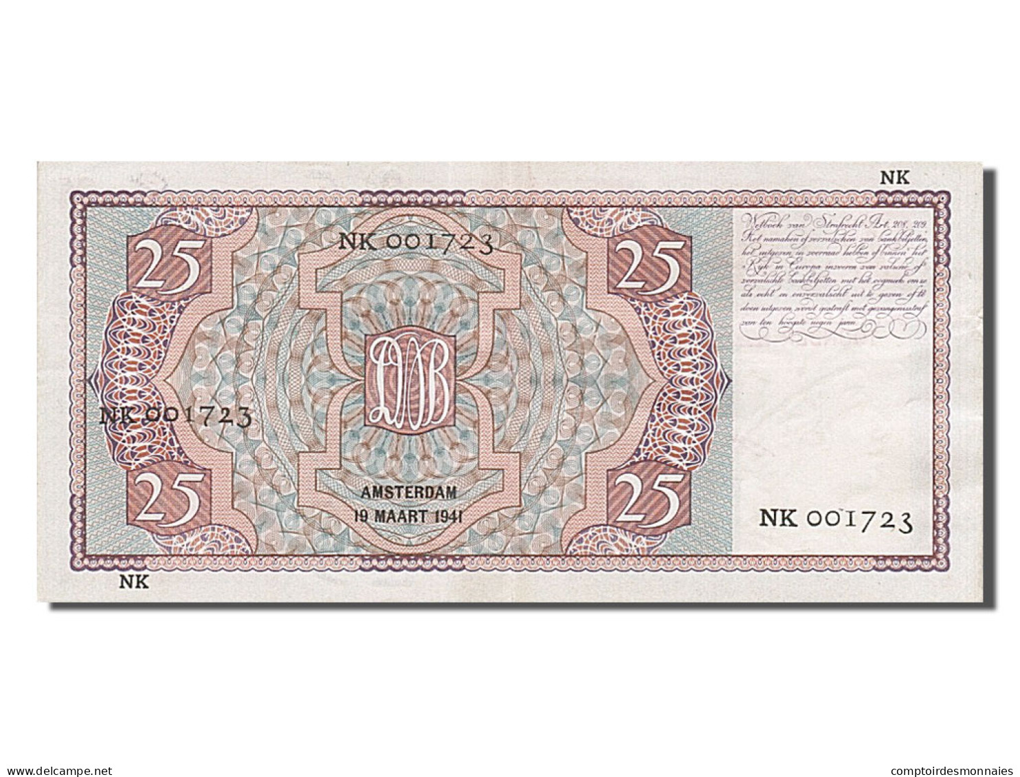 Billet, Pays-Bas, 25 Gulden, 1941, 1941-03-19, SUP - 25 Gulden
