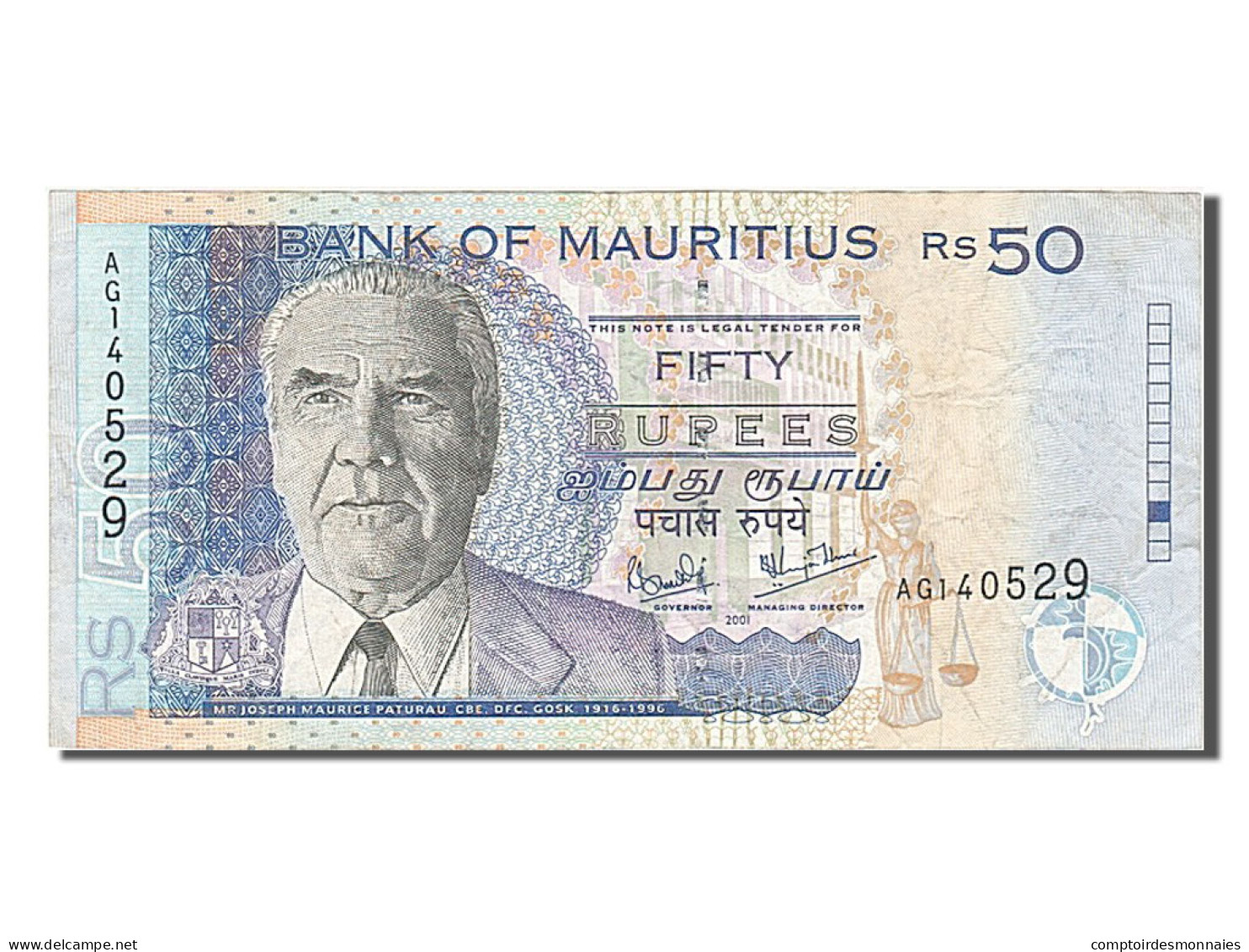 Billet, Mauritius, 50 Rupees, 2001, TTB - Maurice