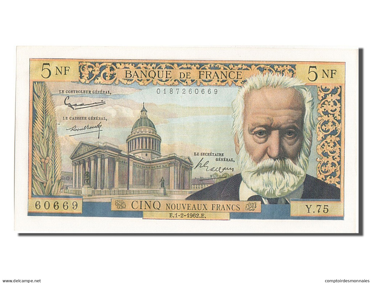 Billet, France, 5 Nouveaux Francs, 5 NF 1959-1965 ''Victor Hugo'', 1962 - 5 NF 1959-1965 ''Victor Hugo''