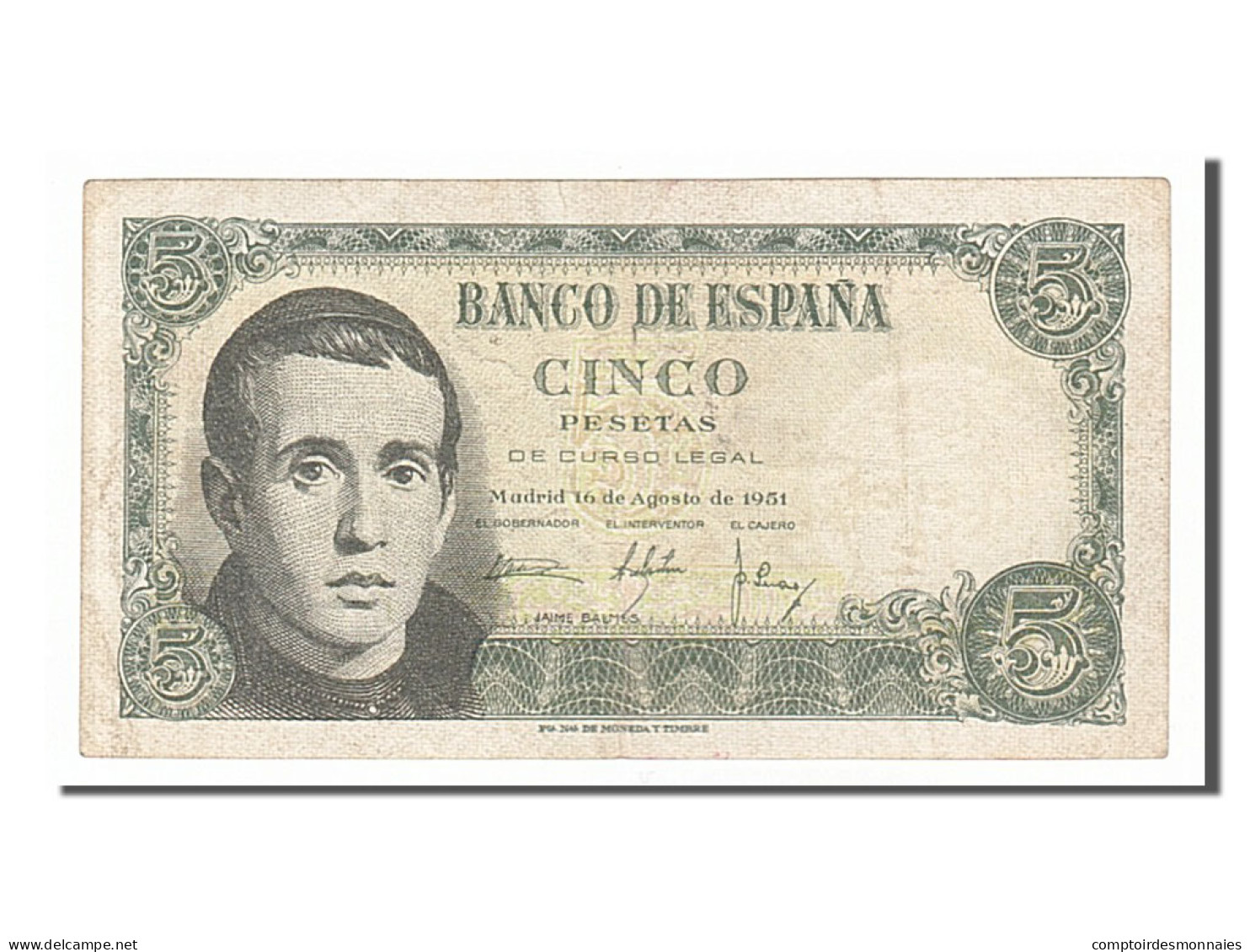 Billet, Espagne, 5 Pesetas, 1951, 1951-08-16, TTB - 5 Peseten