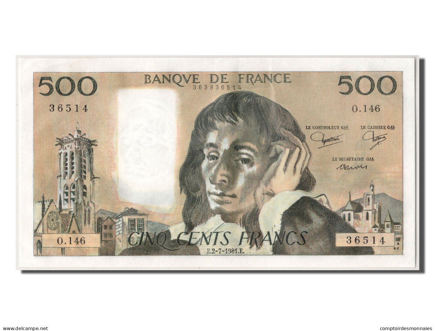 Billet, France, 500 Francs, 500 F 1968-1993 ''Pascal'', 1981, 1981-07-02, SPL - 500 F 1968-1993 ''Pascal''