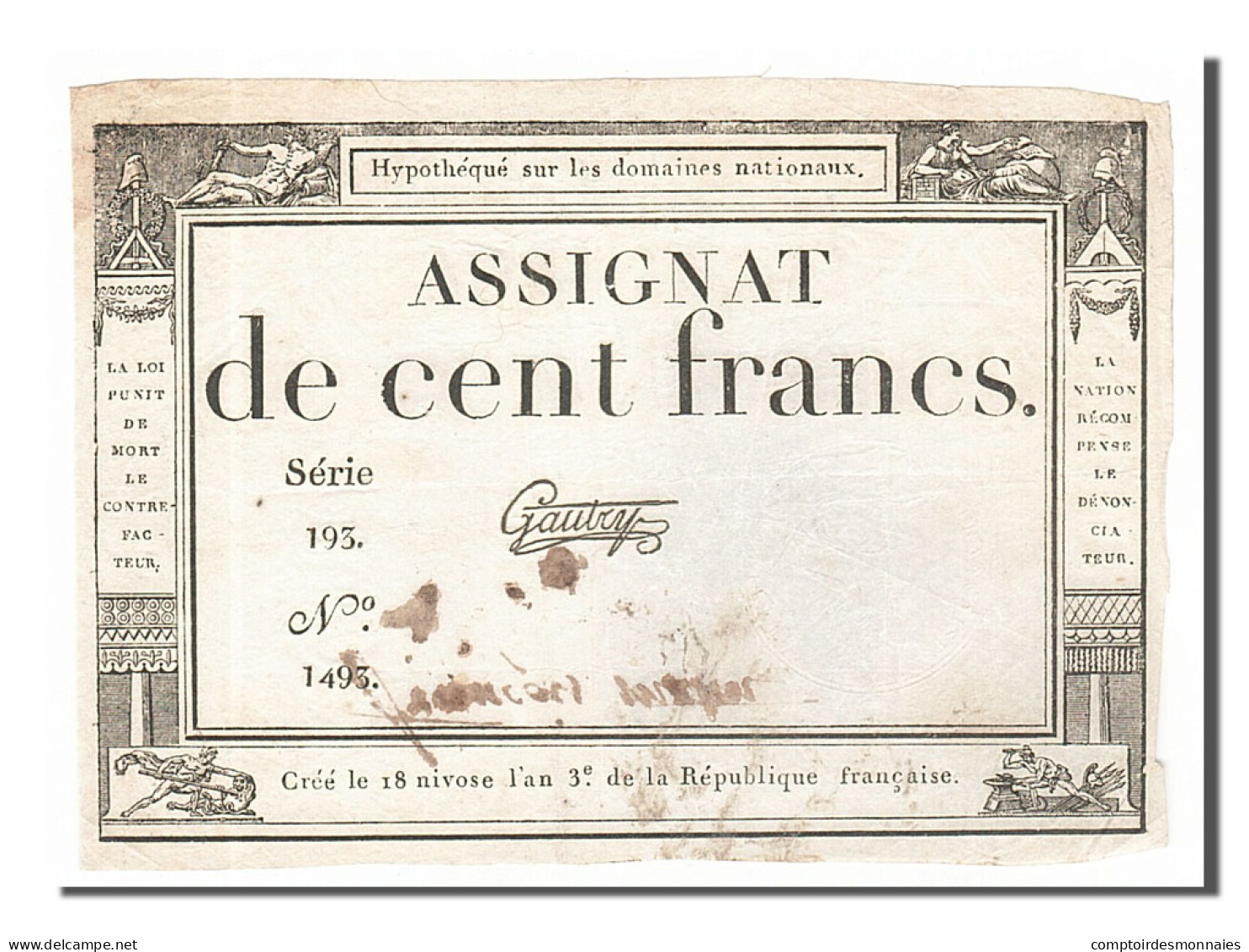 Billet, France, 100 Francs, 1795, Gautry, TTB, KM:A78, Lafaurie:173 - Assignats & Mandats Territoriaux