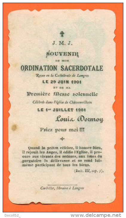 Image Pieuse  -  Ordination Sacerdotale Langres  - 2 Scans - Imágenes Religiosas