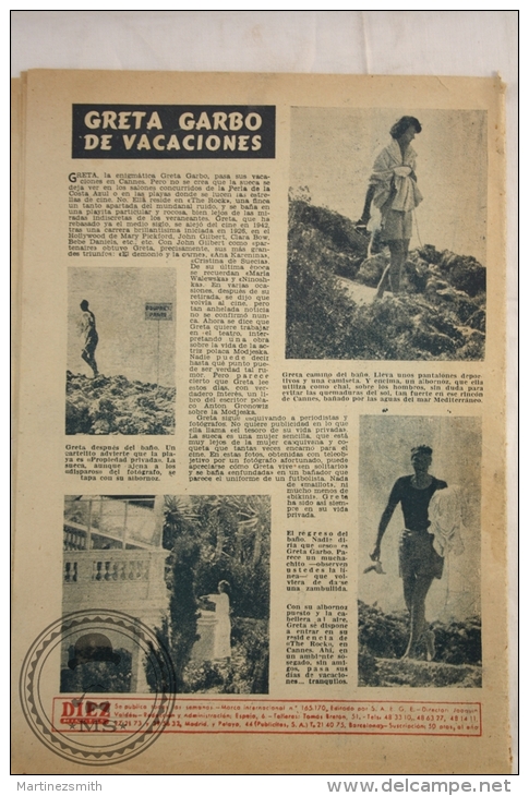 Old 1950s Spanish Magazine - Greta Garbo On Vacation Article - Magazines