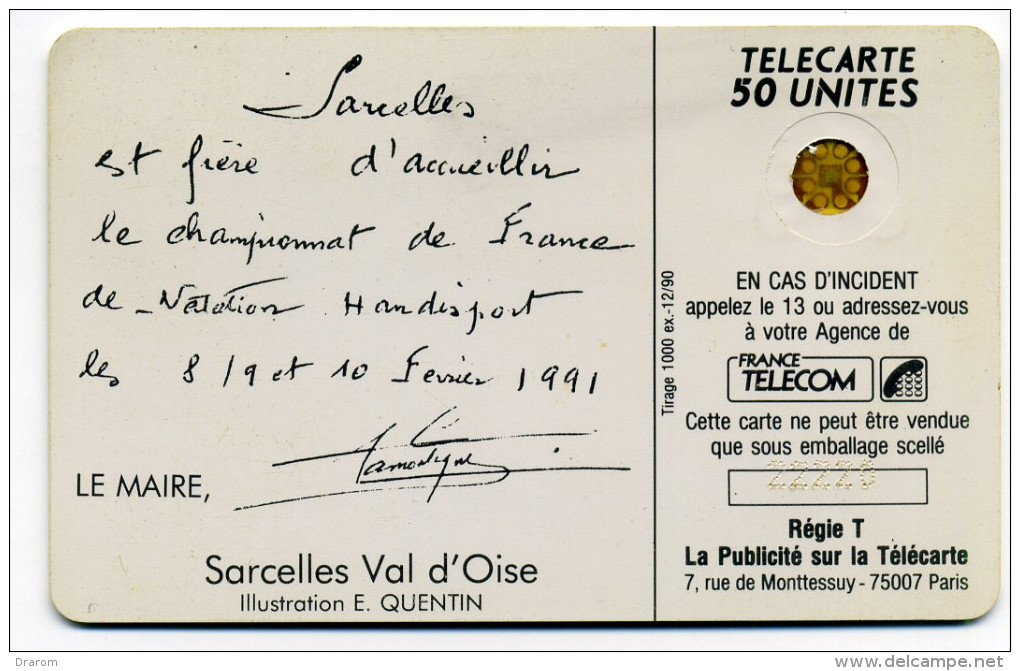 Télécarte 50 Unites Sarcelles Champ De France De Natation Handisport N° De Lot  2220 Impac (lot 29) - Non Classés