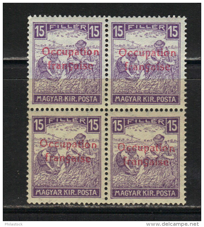 HONGRIE Occupation Française N° 9 A ** Bloc De 4 Signé Brun - Unused Stamps