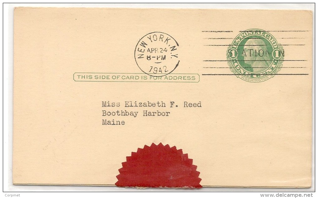 US - 1942 STAMPED POSTAL CARD - Washington- Including MARTHA WASHINGTON Answer - NEW YORK To MAINE - 1941-60