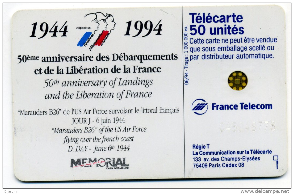 Télécarte 50 Unites F475 930.1 6 Juin 44 Marauders Petit 4 Dans Le N° De Série (lot 31) - Non Classés