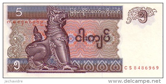 MYANMAR   5 Kyats   Non Daté (1997)  Pick 70 B           ***** BILLET  NEUF ***** - Myanmar