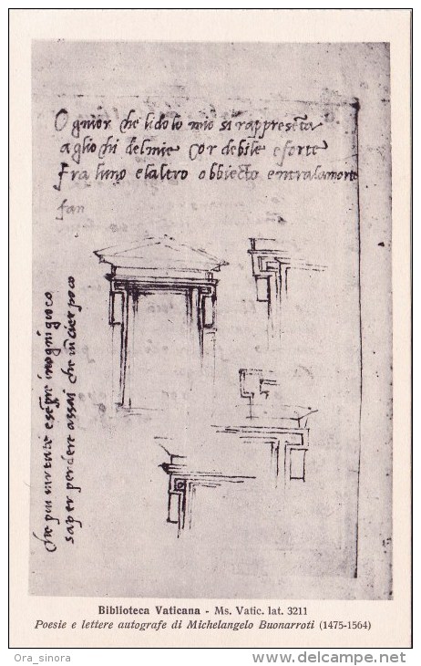 *Lotto Due Cartoline Formato Piccolo Biblioteca Vaticana Poesie Autografe Michelangelo Buonarroti E Torquato Tasso - Antiek
