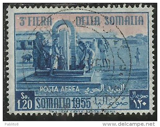SOMALIA AFIS 1955 3A III 3TH SOMALI FAIR FIERA DELLA SOMALIA AEREA LIRE 1,20 TIMBRATO USED - Somalia (AFIS)