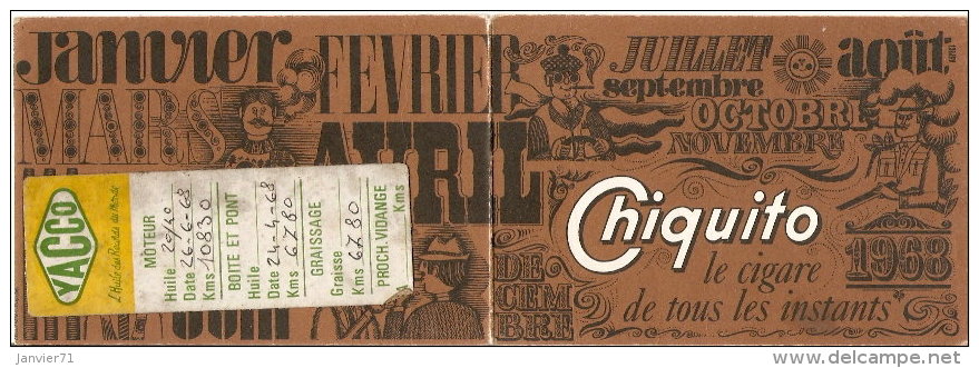 Petit Calendrier 1968 Le Cigare Chiquito - Andere & Zonder Classificatie