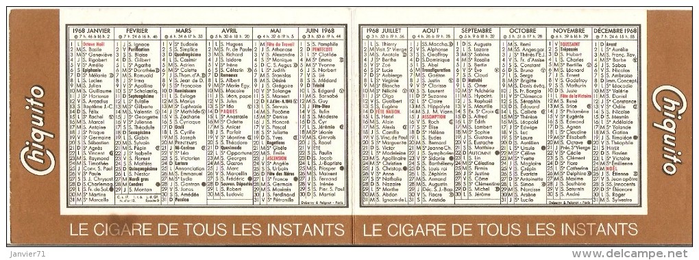 Petit Calendrier 1968 Le Cigare Chiquito - Altri & Non Classificati