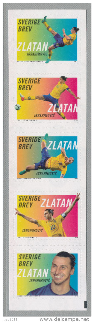 Sweden 2014 Facit # 2995-2999. Zlatan Ibrahimovic,  Vertical Strip Of 5 From Booklet, MNH (**) - Unused Stamps