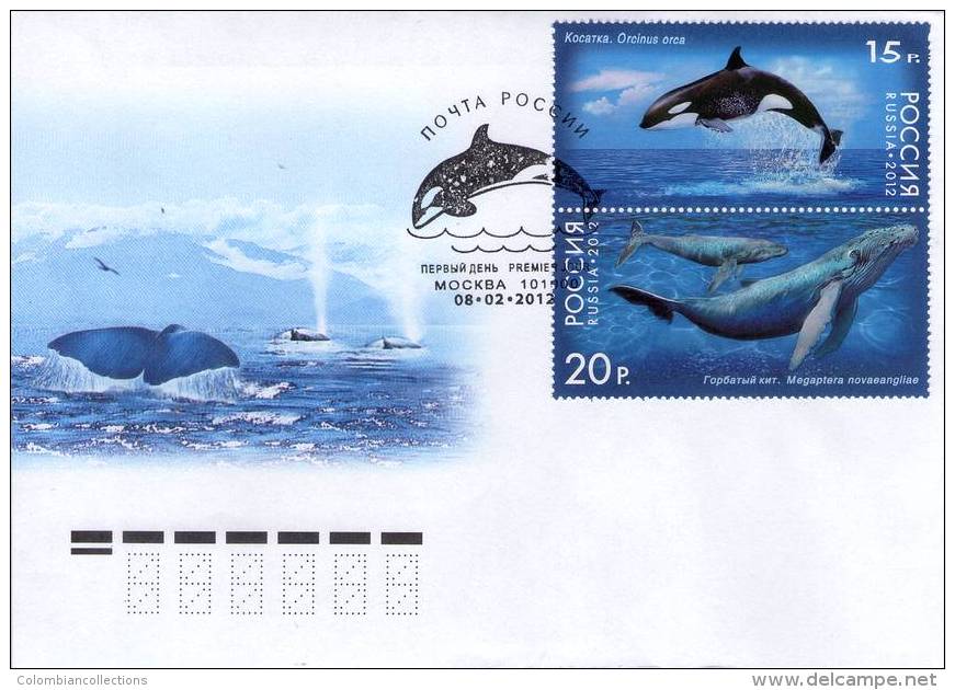 Lote 1788-9, 2012, Rusia, Russia, FDC, Marine Life - Whale, Ballena - Full Years