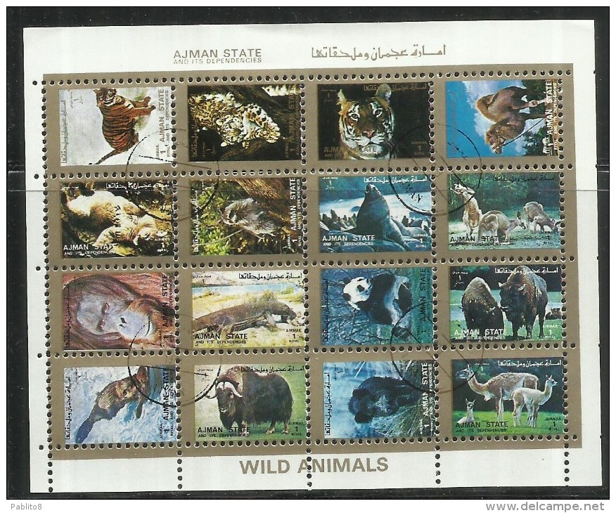 UNITED ARAB EMIRATES AJMAN 1972 FAUNA WILD ANIMALS ANIMALI SELVAGGI FOGLIETTO SHEET USED - Ajman