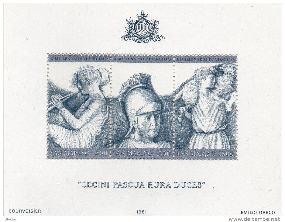 Dichter Vergil 1981 San Marino Block 8 ** 5€ Kultur Literatur Hirten-Lieder Bloque Hojita M/s Famous Men Bloc Sheet Art - Ongebruikt