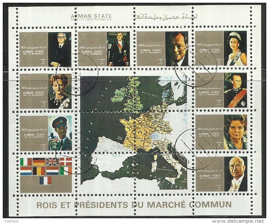 UNITED ARAB EMIRATES AJMAN 1972 FAMOUS MEN & WOMEN 1973 KING PRESIDENTS  FOGLIETTO SHEET USED - Ajman