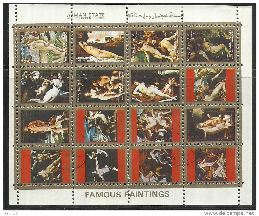 UNITED ARAB EMIRATES AJMAN 1972 FAMOUS PAINTINGS PITTORI FAMOSI FOGLIETTO SHEET USED - Ajman