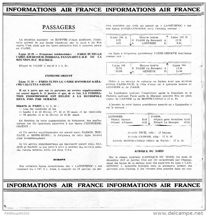 AIR FRANCE  Bulletin Mensuel No 9  Janvier 1948  C - Pubblicità