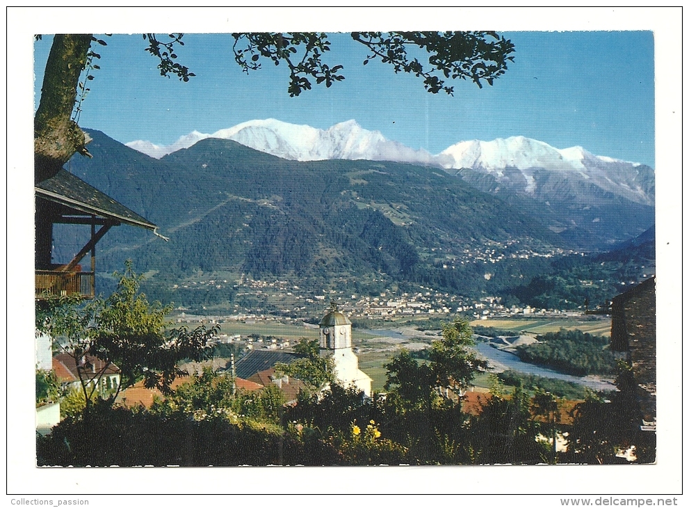 Cp, 74, Passy, Le Clocher, Echappée Sur Le Fayet, St-Gervais Et Le Massif Du Mont-Blanc - Passy