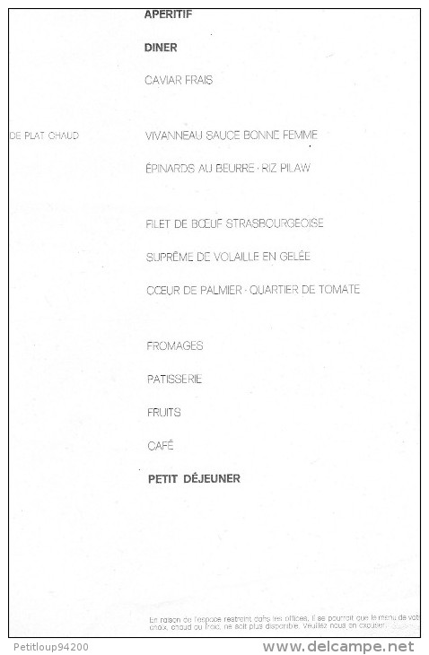 AIR FRANCE  Menu   POINTE A PITRE-PARIS  Décembre 1985  C - Menú