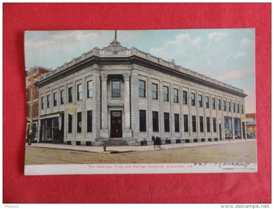 Indiana > Evansville  American Trust & Savings CO 1907 Cancel Stain On  Back Ref 1276 - Evansville