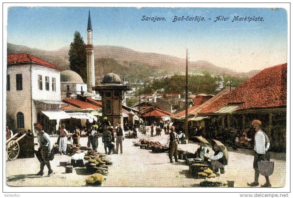 Sarajevo, Bas-carsija, Alter Marktplatz, 1917, K.u.k. Feldpost Trebinje - Bosnien-Herzegowina