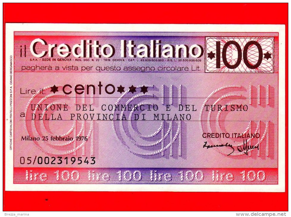 MINIASSEGNI - CREDITO ITALIANO  - FdS - CI100250276A - [10] Cheques Y Mini-cheques