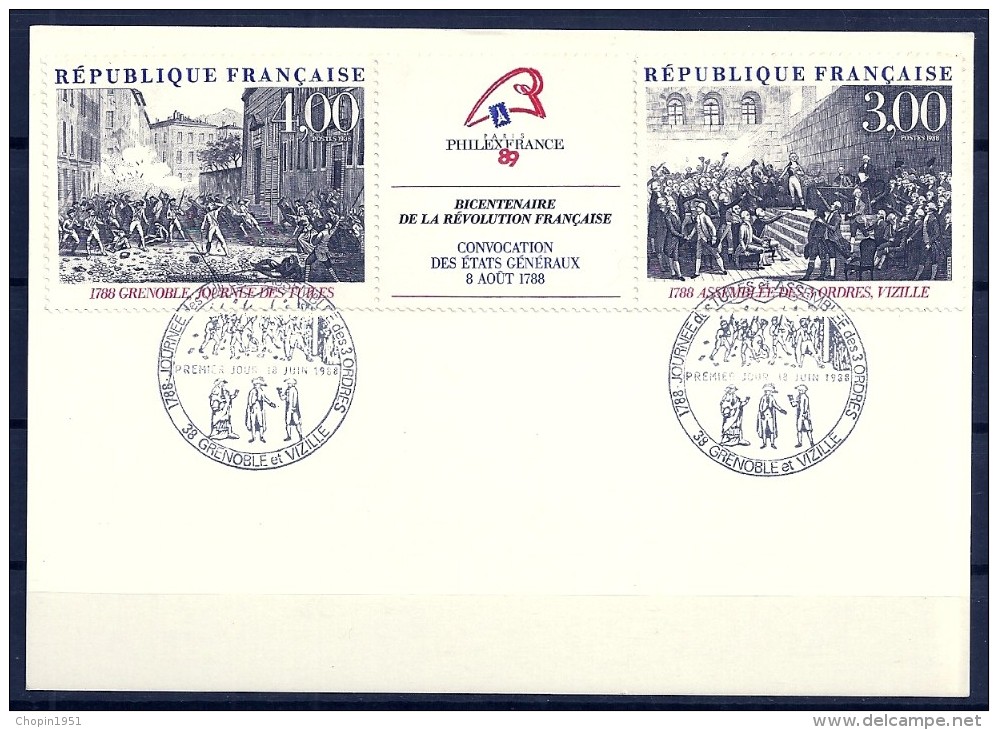 FRANCE - CP : GRENOBLE ET VIZILLE  - BICENTENAIRE DE LA REVOLUTION FRANCAISE - Révolution Française