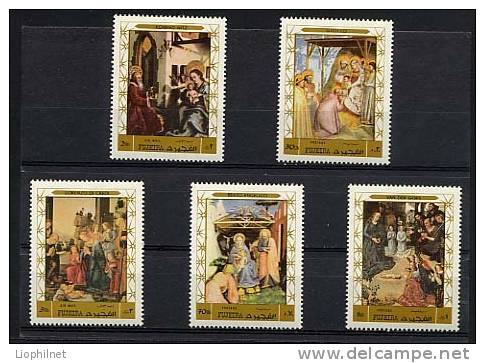 FUJEIRA 1970, TABLEAUX NOEL, NATIVITE, 5 Valeurs, Neufs. R039 - Religion