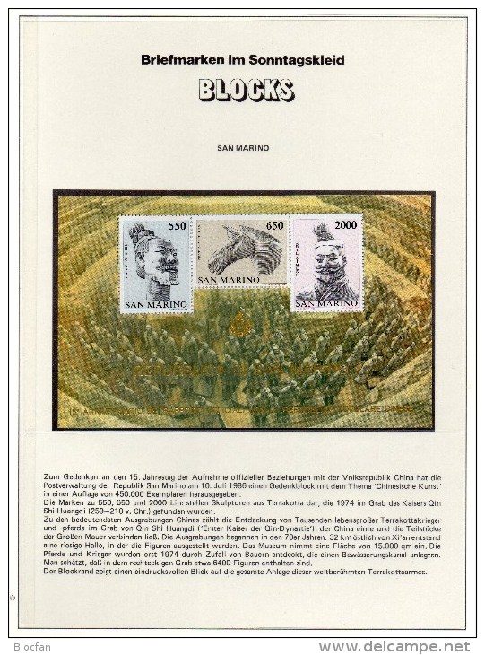 Kunst Aus China 1986 San Marino Block 10 ** 5€ Krieger Skulptur Terakotta Bloque Hojita M/s Horse Bloc Sheet Art Chine - Storia Postale