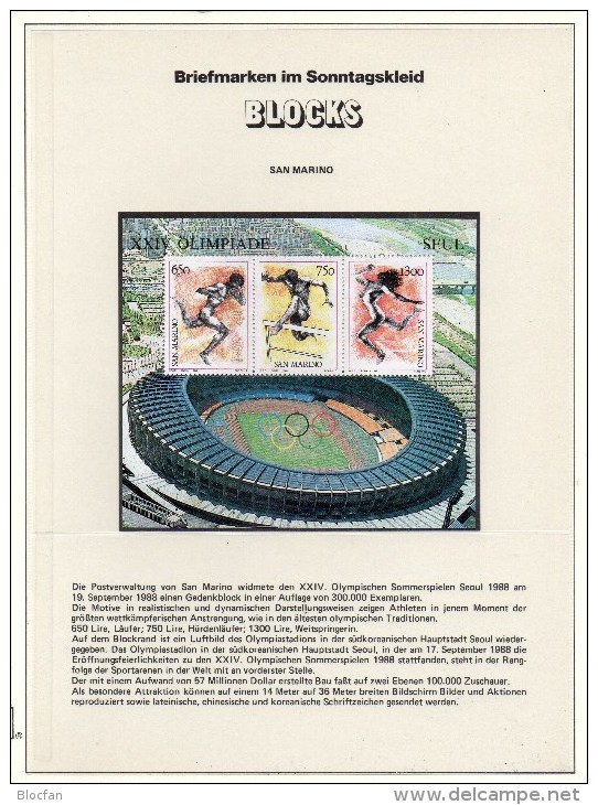 Sommer-Olympiade Seoul 1988 San Marino Block 11 ** 4€ Hürden-Lauf Weitsprung  Bloque Hojita Sprint Bloc Sheet Bf Olympic - Storia Postale