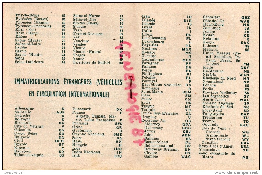 87 - LIMOGES - CALENDRIER MEUBLES HENRI GUITARD 1952- PLACE CARNOT - AVEC LISTE DEPARTEMENTS ET IMMATRICULATIONS VOITURE - Petit Format : 1941-60