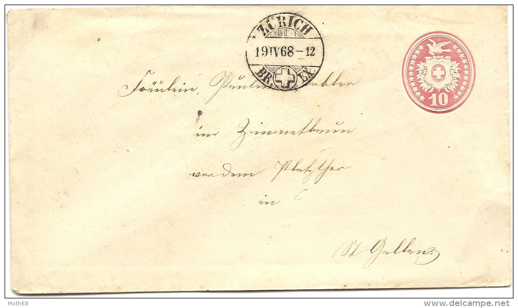 1868 10 Rp. Tüblibief Von Zürich Nach St. Gallen - Interi Postali