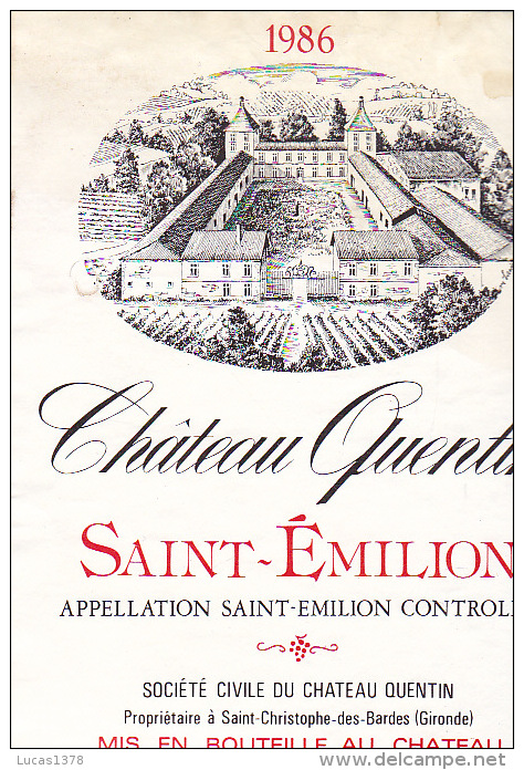 CHATEAU QUENTIN 1986 / SAINT EMILION - Bordeaux