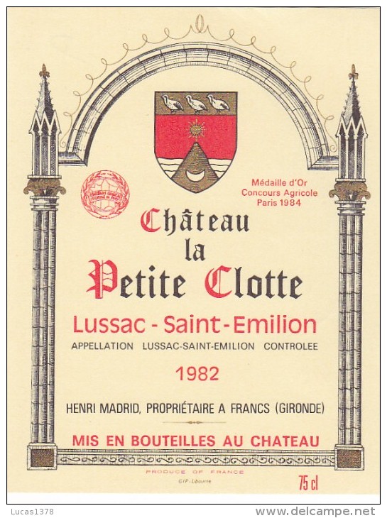 CHATEAU LA PETITE CLOTTE 1982 / LUSSAC SAINT EMILION - Bordeaux