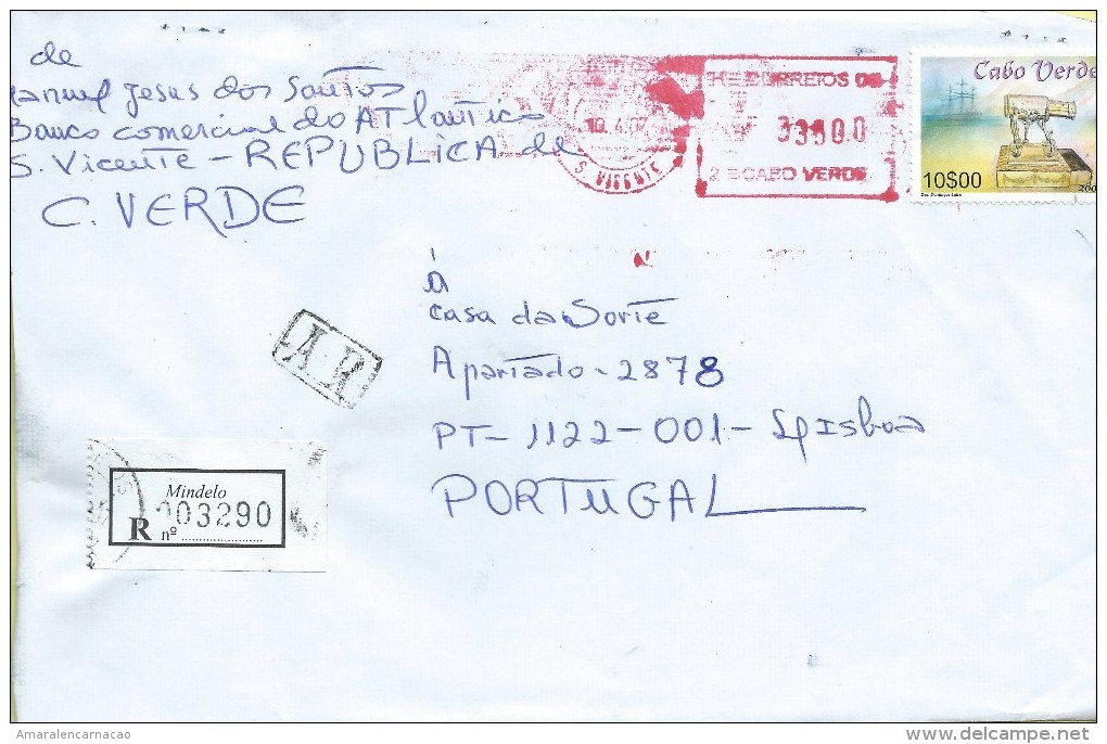 TIMBRES - STAMPS - MARCOPHILIE - LETTRE RECOMMANDÉ PAR AVION POUR PORTUGAL - CAP VERT / CAPE VERDE - - Cap Vert