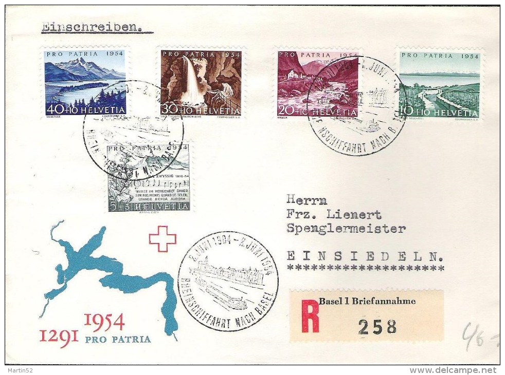 Schweiz Suisse 1954: R-Brief MitStempel RHEINSCHIFFAHRT 2.Juni 1954 Auf Pro Patria-Satz (Zu CHF 55.00) - Maritime