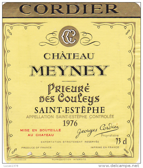 CHATEAU  MEYNEY / PRIEURE DES COULEYS 1976 - Bordeaux