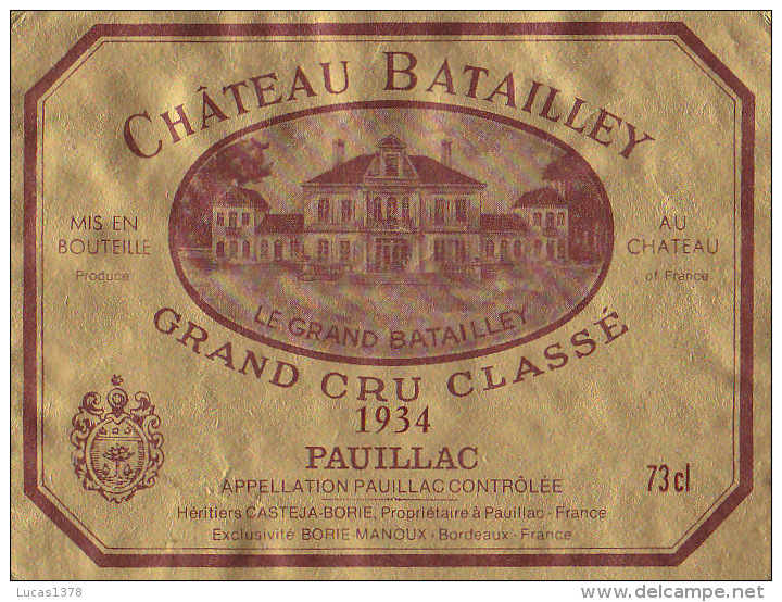 CHATEAU  BATAILLEY 1934 / PAUILLAC - Bordeaux
