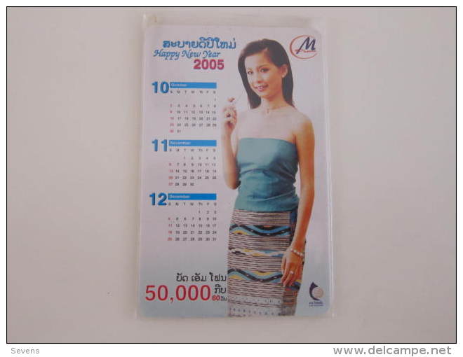 Prepaid Phonecard,lady Use Mobile-Calendar Of 2005,used - Laos