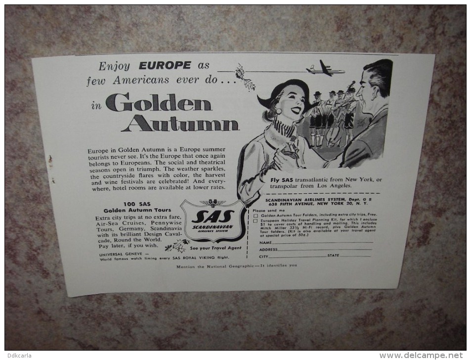 Reclame Uit De Jaren 50 - SAS Scandinavian Airlines System - Aviation - Publicités