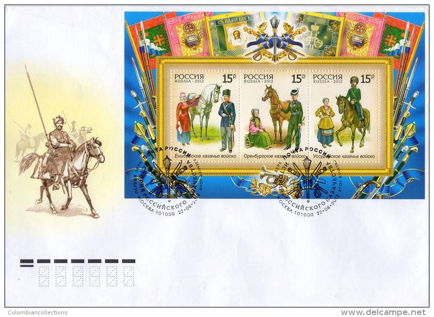 Lote 1861-3, 2012, Rusia, Russia, FDC, History Of The Russian Cossacks, Horse, Typical Dresses, Cosacos - Annate Complete