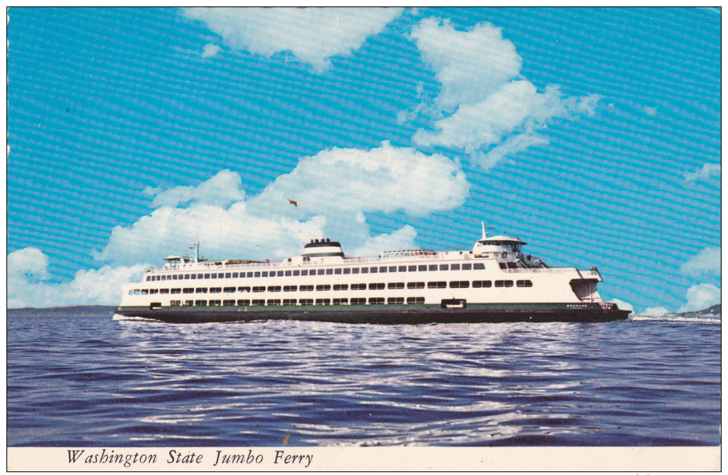 Washington State Jumbo Ferry, Double-Ended Auto Ferry, PUGET SOUND, Washington, 1950-1970s - Autres & Non Classés