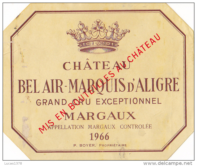 CHATEAU BEL AIR MARQUIS D ALLIGRE 1966 / MARGAUX - Bordeaux